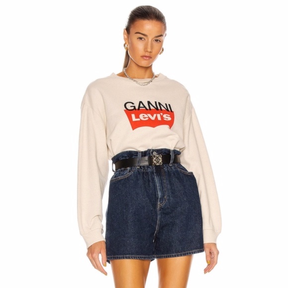NEW Ganni x Levi's Snap Back Sweatshirt Nature Medium - Picture 5 of 17